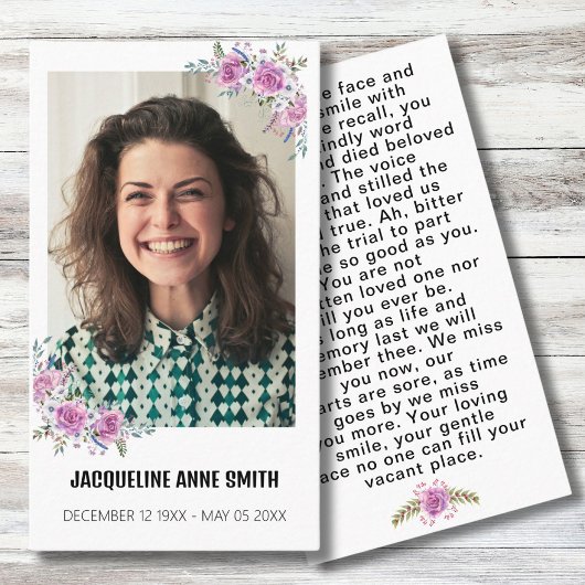 Bloemen Aangepaste Foto Begrafenis Gebed Kaart Visitekaartje
