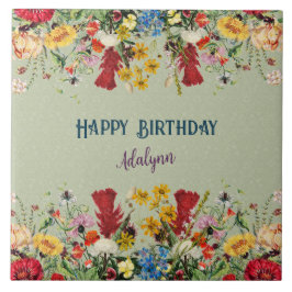  bloemen Aangepaste groet Naam Deel Groen Tegeltje