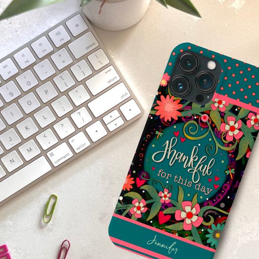 Bloemen aangepaste naam dankbaar citaat Modern Case-Mate iPhone Case