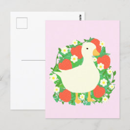 Bloemen Aardbeien Gans Duck Briefkaart