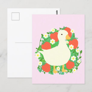 Bloemen Aardbeien Gans Duck Briefkaart