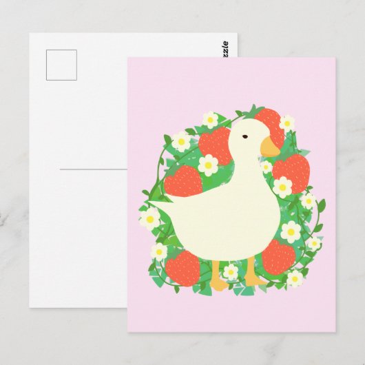 Bloemen Aardbeien Gans Duck Briefkaart (Voorkant / Achterkant)