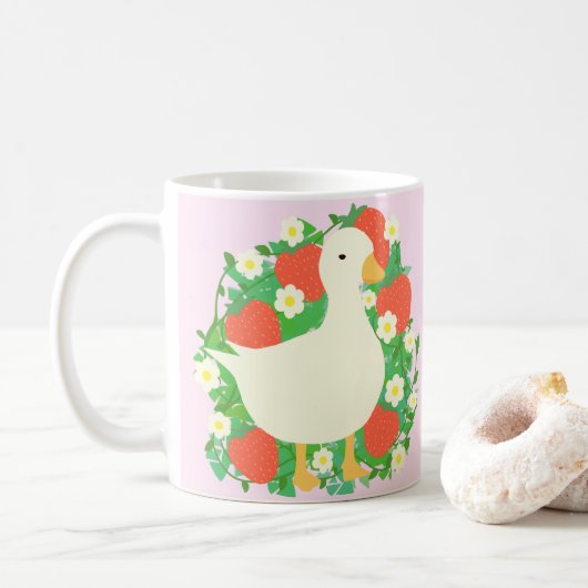 Bloemen Aardbeien Gans Duck Koffiemok (Met donut)