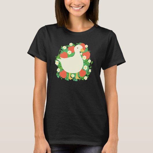 Bloemen Aardbeien Gans Duck T-shirt (Voorkant)