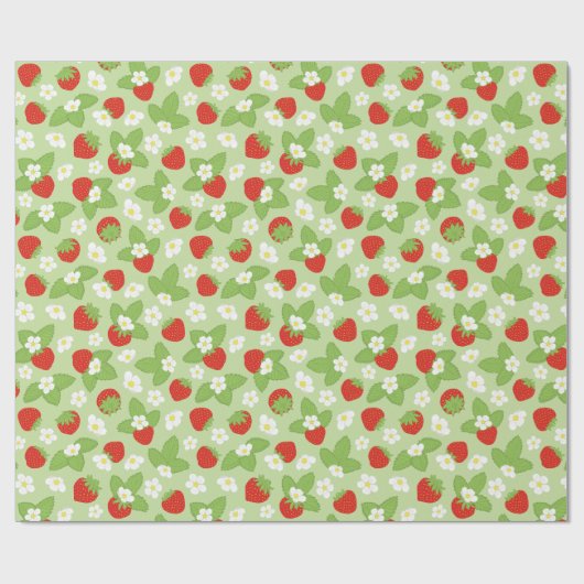Bloemen Aardbeien Patroon Inpakpapier (Vlak)