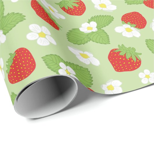 Bloemen Aardbeien Patroon Inpakpapier (Rol Hoek)