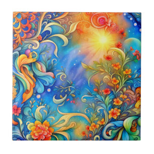 Bloemen Abstract 72 Blauw Sinaasappel Tegeltje