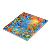 Bloemen Abstract 72 Blauw Sinaasappel Tegeltje (Zijkant)