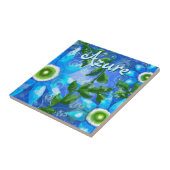 Bloemen Abstract Blauw Groen Bloemen Gepersonalise Tegeltje (Zijkant)