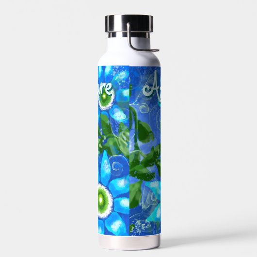 Bloemen Abstract Blauw Groen Bloemen Gepersonalise Waterfles (Links)