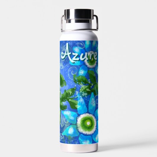 Bloemen Abstract Blauw Groen Bloemen Gepersonalise Waterfles (Achterkant)