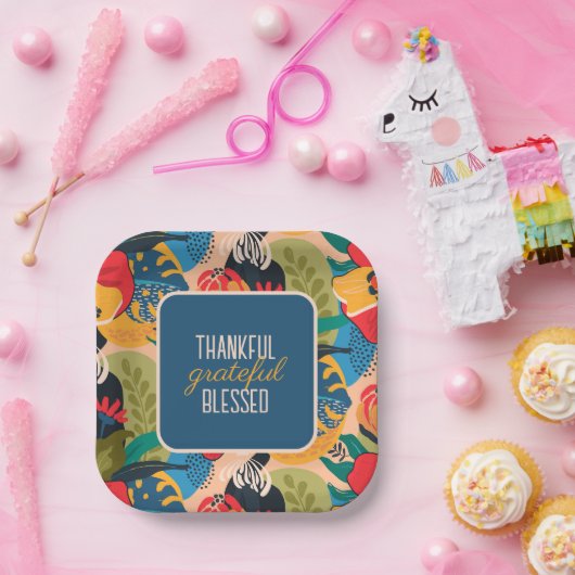 Bloemen Abstract dankbaar dankbaar gezegend Papieren Bordje (Feest)