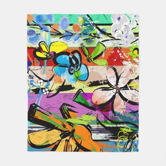 Bloemen Abstract, geometrische lijnen compositie. Fleece Deken (Voorkant)