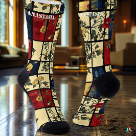 Bloemen Abstract met geometrisch patroon Sokken