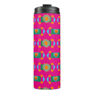 Bloemen Abstract Roze Sinaasappel Patroon met Hart Thermosbeker
