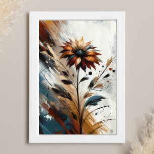 Bloemen Abstracte Bloemenkunst in Terracotta Poster