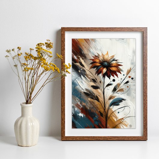 Bloemen Abstracte Bloemenkunst in Terracotta Poster