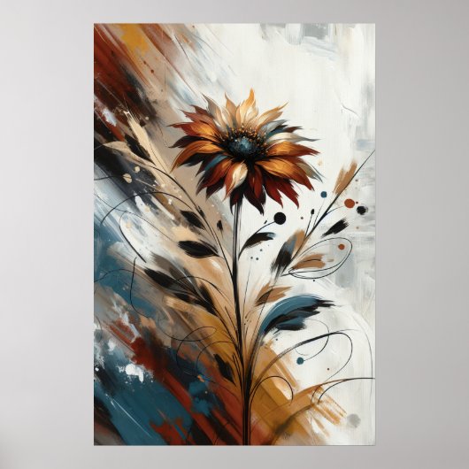 Bloemen Abstracte Bloemenkunst in Terracotta Poster (Voorkant)
