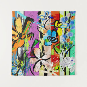 Bloemen Abstracte, Geometrische Lijnen Compositie. Wandkleed