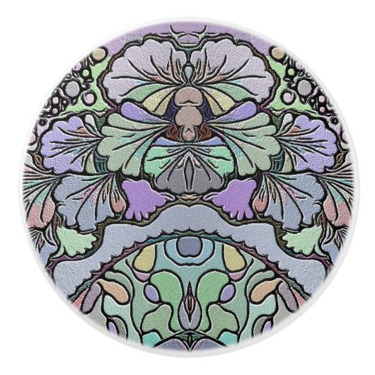Bloemen abstracte paarse pansy mozaïekpatroon keramische knop (Voorkant)