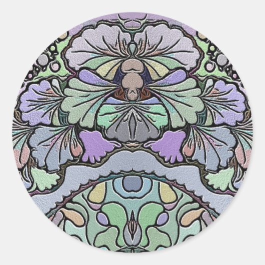 Bloemen abstracte paarse pansy mozaïekpatroon ronde sticker (Voorkant)