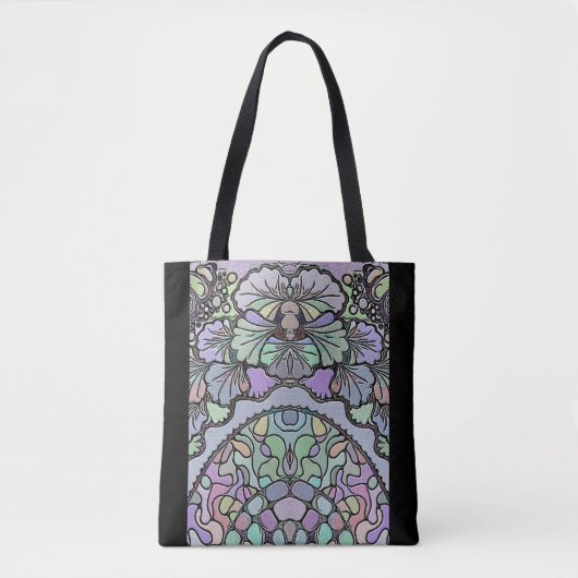 Bloemen abstracte paarse pansy mozaïekpatroon tote bag (Voorkant)
