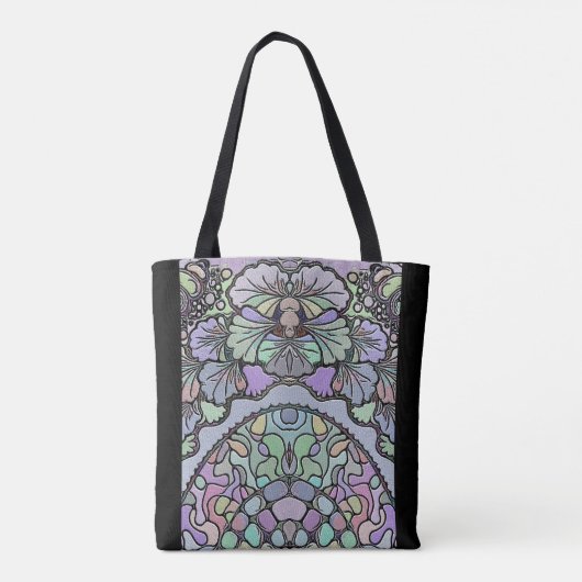 Bloemen abstracte paarse pansy mozaïekpatroon tote bag (Achterkant)
