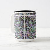 Bloemen abstracte paarse pansy mozaïekpatroon tweekleurige koffiemok (Voorkant links)