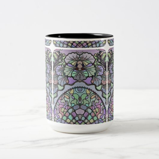 Bloemen abstracte paarse pansy mozaïekpatroon tweekleurige koffiemok (Center)