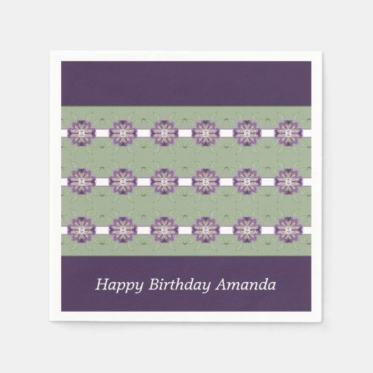Bloemen Accented Paarse en Groen Servet (Voorkant)