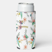 Bloemen achtergrond patroon wit seltzer blikjeskoeler (Seltzer Achterkant)