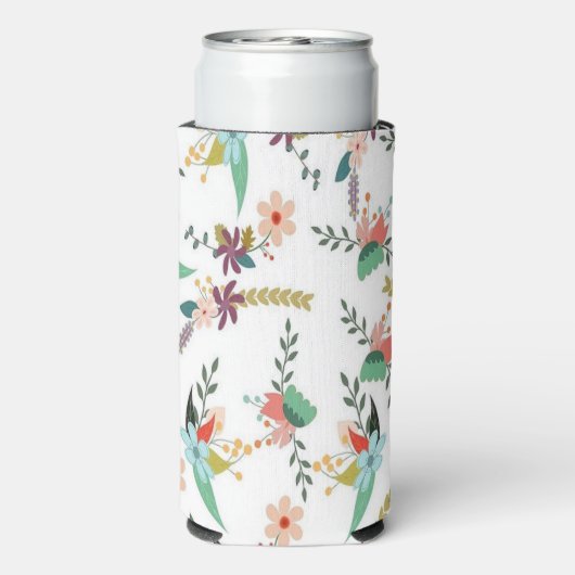 Bloemen achtergrond patroon wit seltzer blikjeskoeler (Seltzer Achterkant)