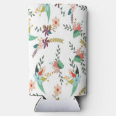 Bloemen achtergrond patroon wit seltzer blikjeskoeler (Achterkant)