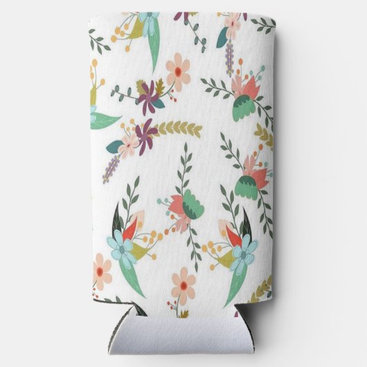 Bloemen achtergrond patroon wit seltzer blikjeskoeler (Achterkant)