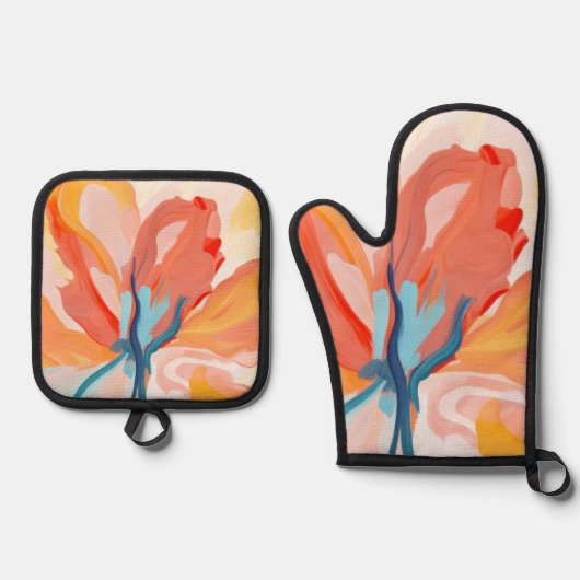 Bloemen achtergronden abstract schilderij ovenwant & pannenlap set (Voorkant)