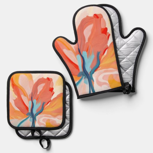 Bloemen achtergronden abstract schilderij ovenwant & pannenlap set (Voorkant / Achterkant)