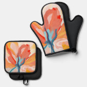 Bloemen achtergronden abstract schilderij ovenwant & pannenlap set (Voorkant / Achterkant)