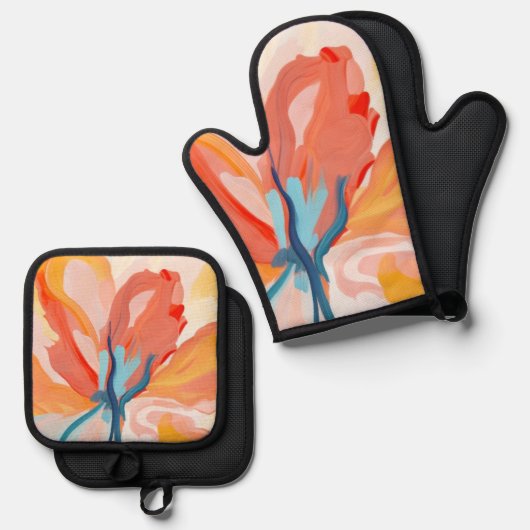 Bloemen achtergronden abstract schilderij ovenwant & pannenlap set (Voorkant / Achterkant)