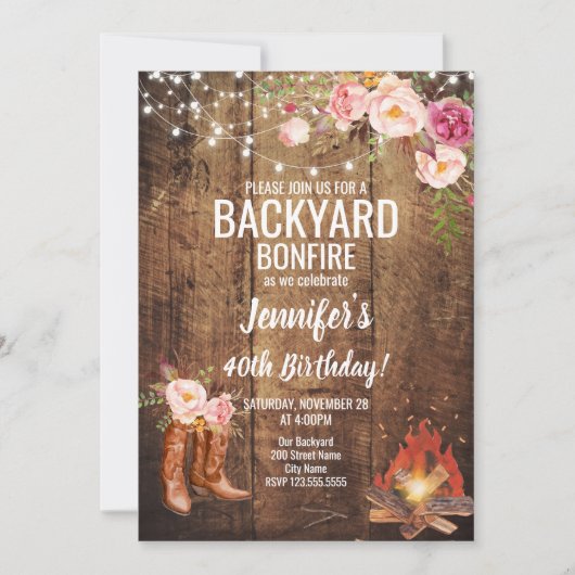 Bloemen Achtertuin Bonfire Verjaardagsfeest Kaart (Voorkant)