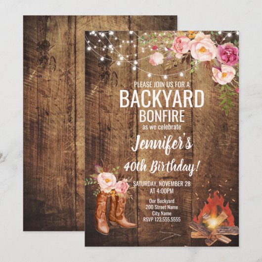 Bloemen Achtertuin Bonfire Verjaardagsfeest Kaart (Voorkant / Achterkant)