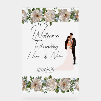 Bloemen acryl bruiloft teken bord