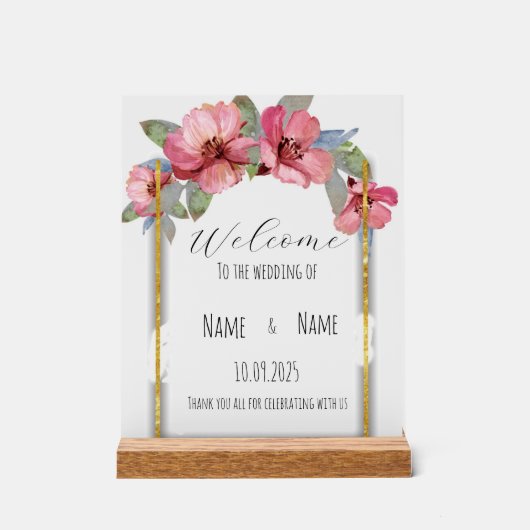 Bloemen acryl bruiloft teken bord (Voorkant)