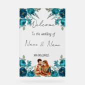 Bloemen acryl bruiloft teken bord (Voorkant)