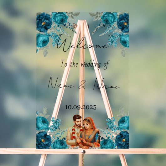 Bloemen acryl bruiloft teken bord (Neutraal)