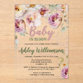 Bloemen Acryl Roze Meisje Baby in Bloom Shower Acryl Uitnodigingen (Voorkant)