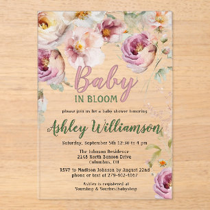 Bloemen Acryl Roze Meisje Baby in Bloom Shower Uitnodigingen