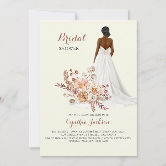 Bloemen Afrikaans-Amerikaanse bruid bruiloft douch Kaart (Voorkant)