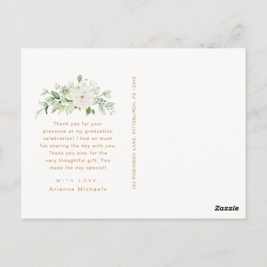 Bloemen Afstudeer Bedankt Script Wit Briefkaart (Achterkant)