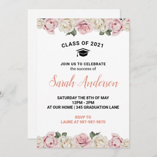 Bloemen Afstudeer Uitnodiging Klas van 2021 (Voorkant / Achterkant)