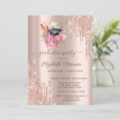 Bloemen Afstudeerder Pet Roos Gouden Glitter Drips Kaart (Staand voorkant)